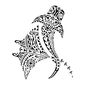 Polynesian tattoo of whale shark and manta
