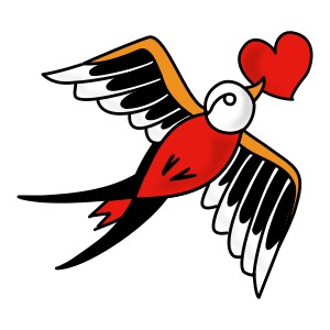 Swallow and heart tattoo